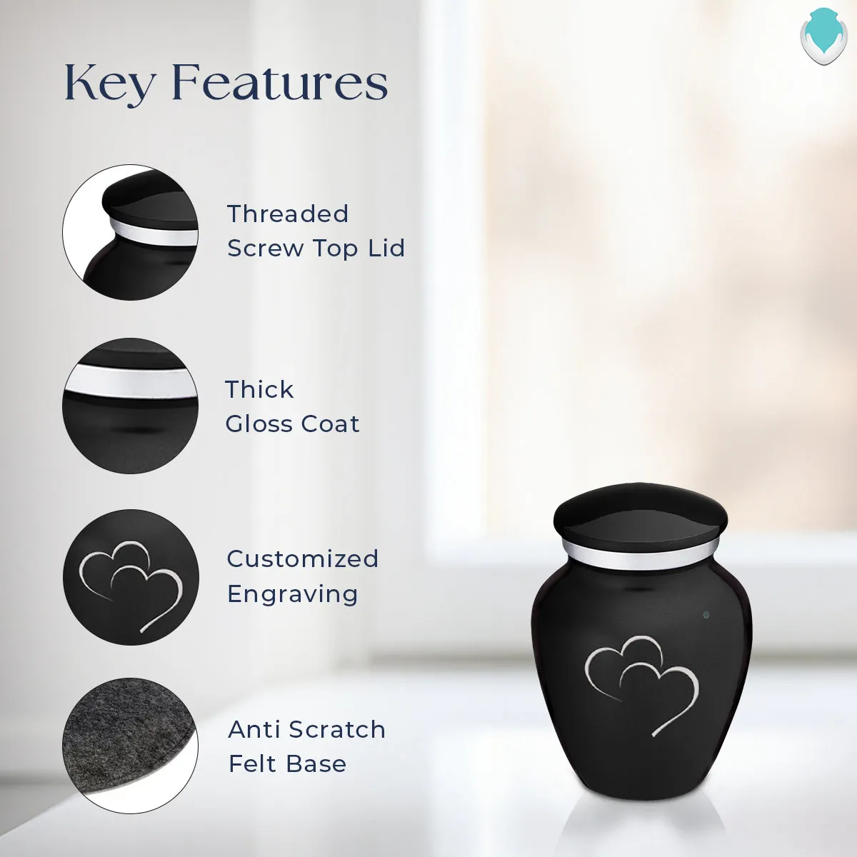 Keepsake Embrace Black Hearts Cremation Urn