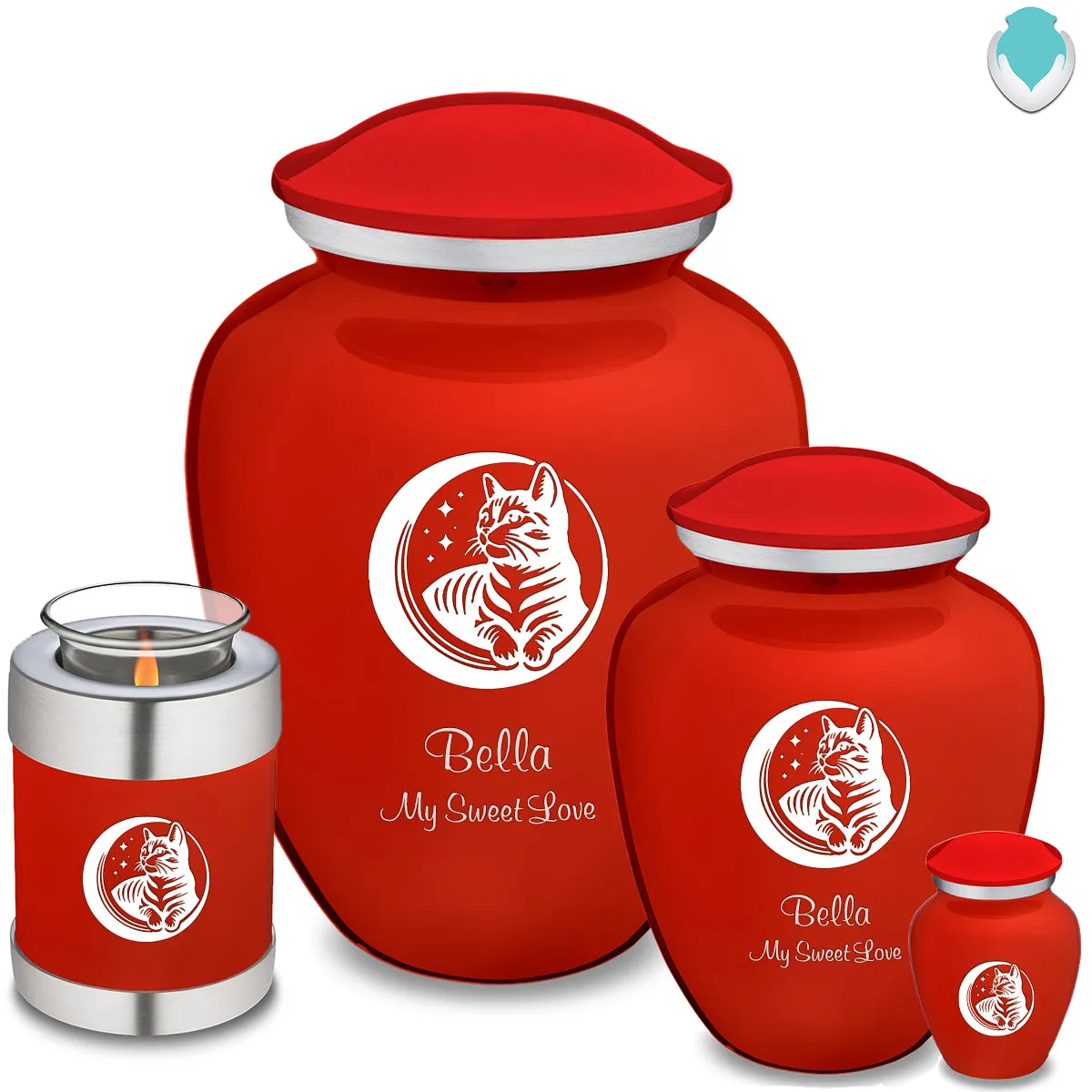 Keepsake Embrace Bright Red Pet Cute Cat Cremation Urn
