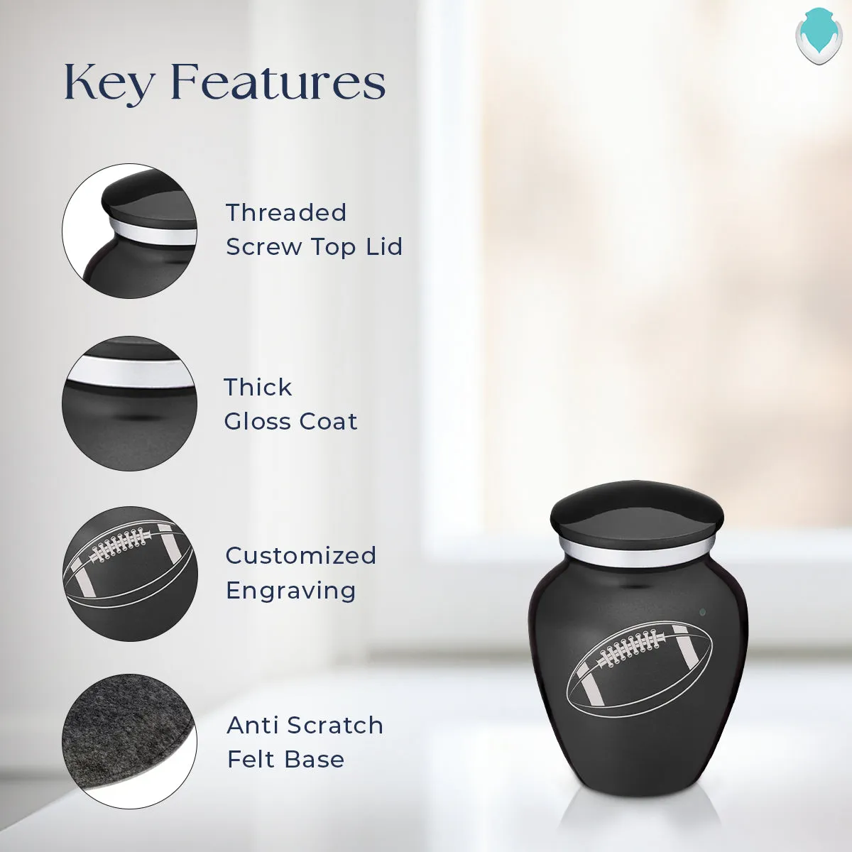 Keepsake Embrace Charcoal Football Cremation Urn