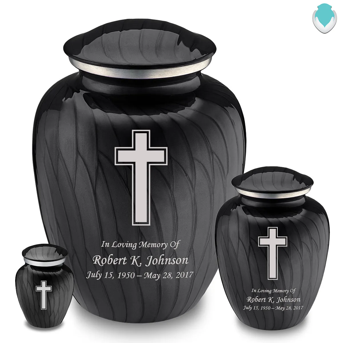 Keepsake Embrace Pearl Black Simple Cross Cremation Urn