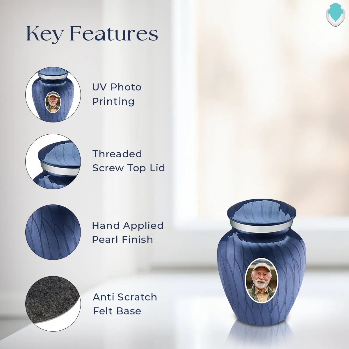 Keepsake Embrace Pearl Cobalt Blue Portrait Cremation Urn