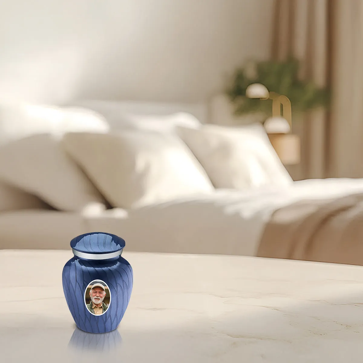 Keepsake Embrace Pearl Cobalt Blue Portrait Cremation Urn