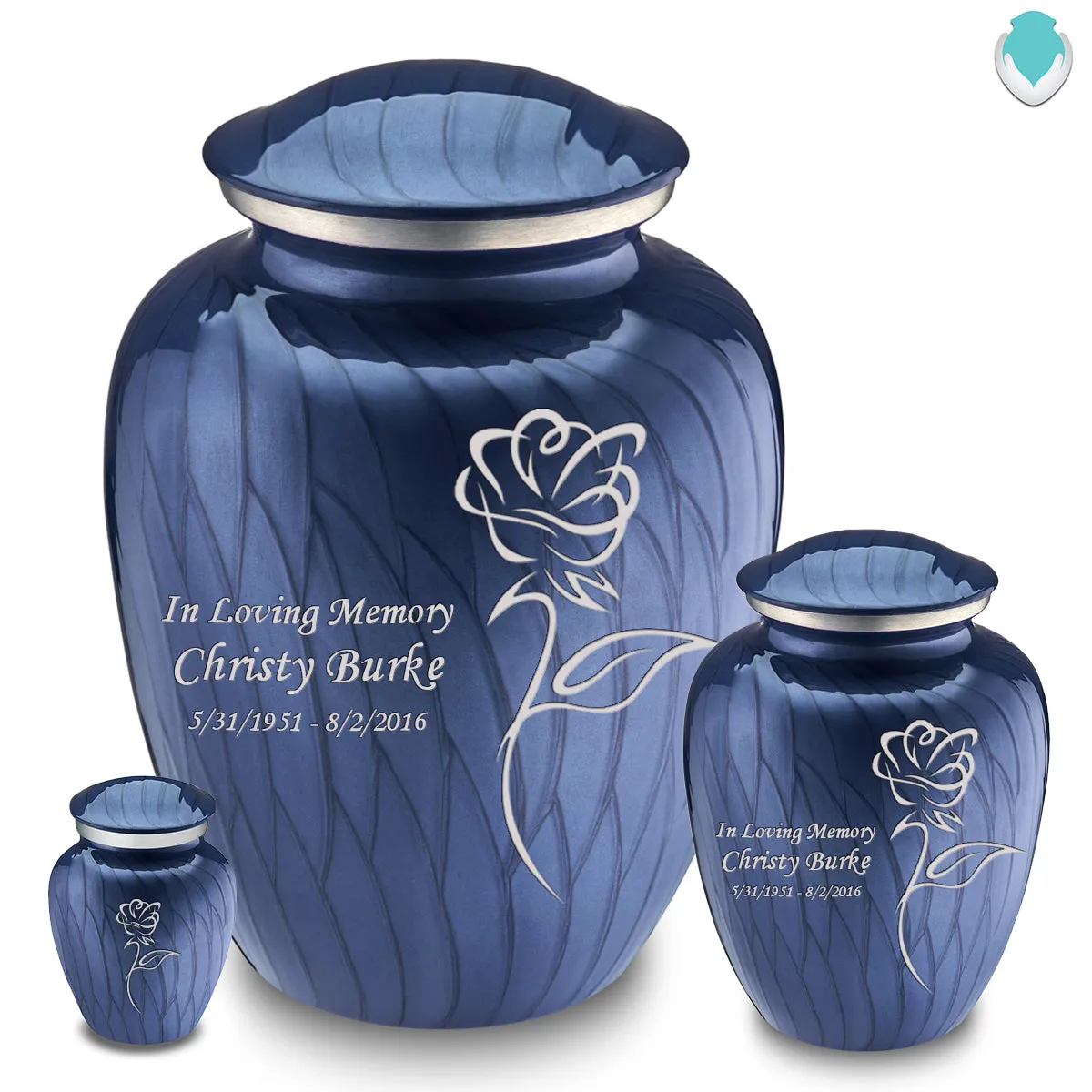 Keepsake Embrace Pearl Cobalt Blue Rose Cremation Urn