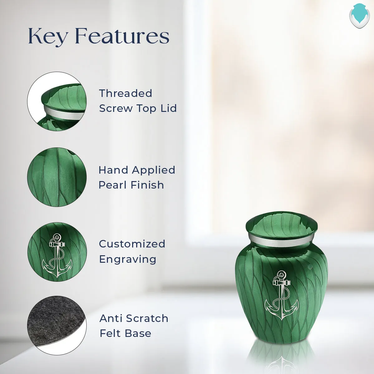 Keepsake Embrace Pearl Green Anchor Cremation Urn