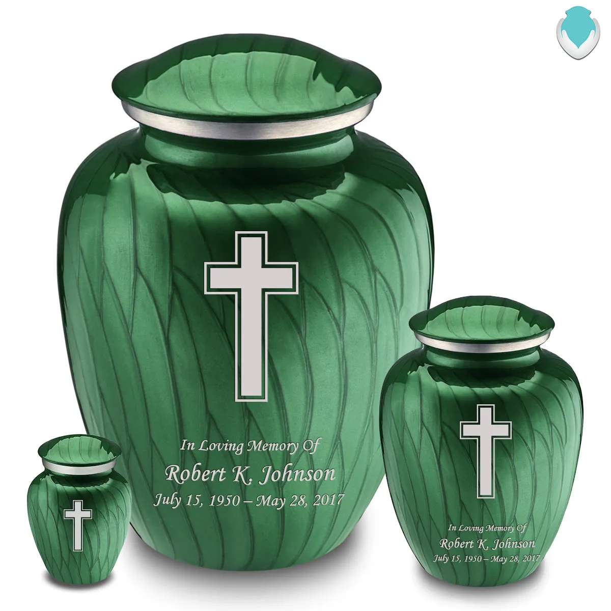 Keepsake Embrace Pearl Green Simple Cross Cremation Urn