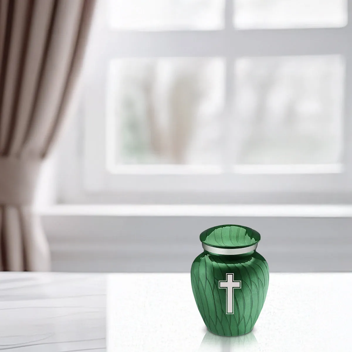 Keepsake Embrace Pearl Green Simple Cross Cremation Urn