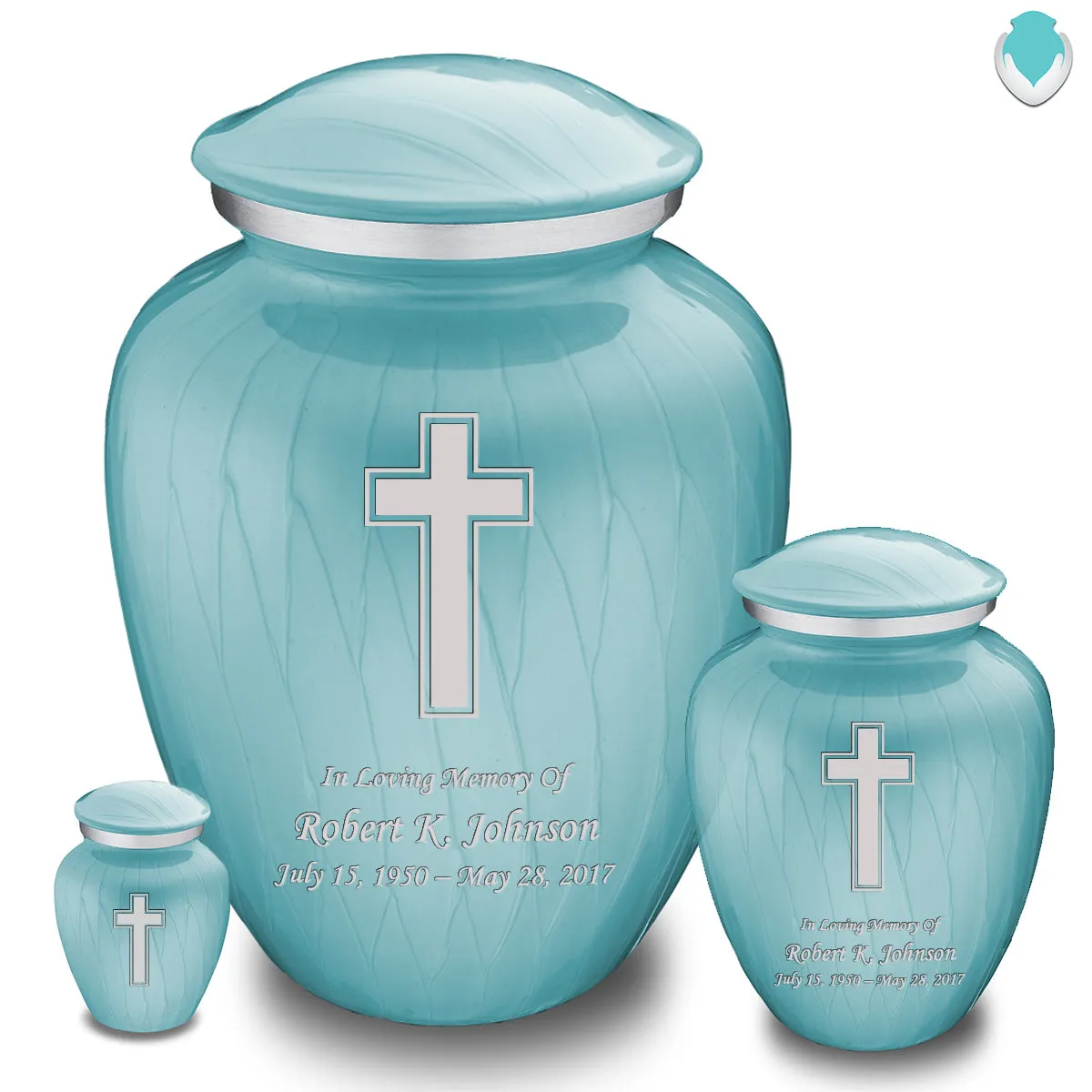 Keepsake Embrace Pearl Light Blue Simple Cross Cremation Urn