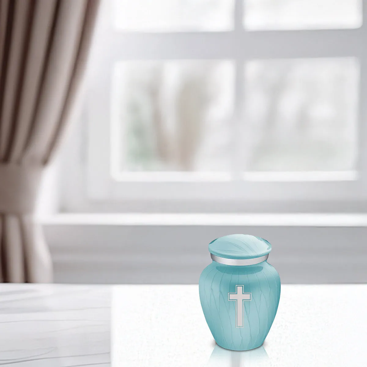 Keepsake Embrace Pearl Light Blue Simple Cross Cremation Urn