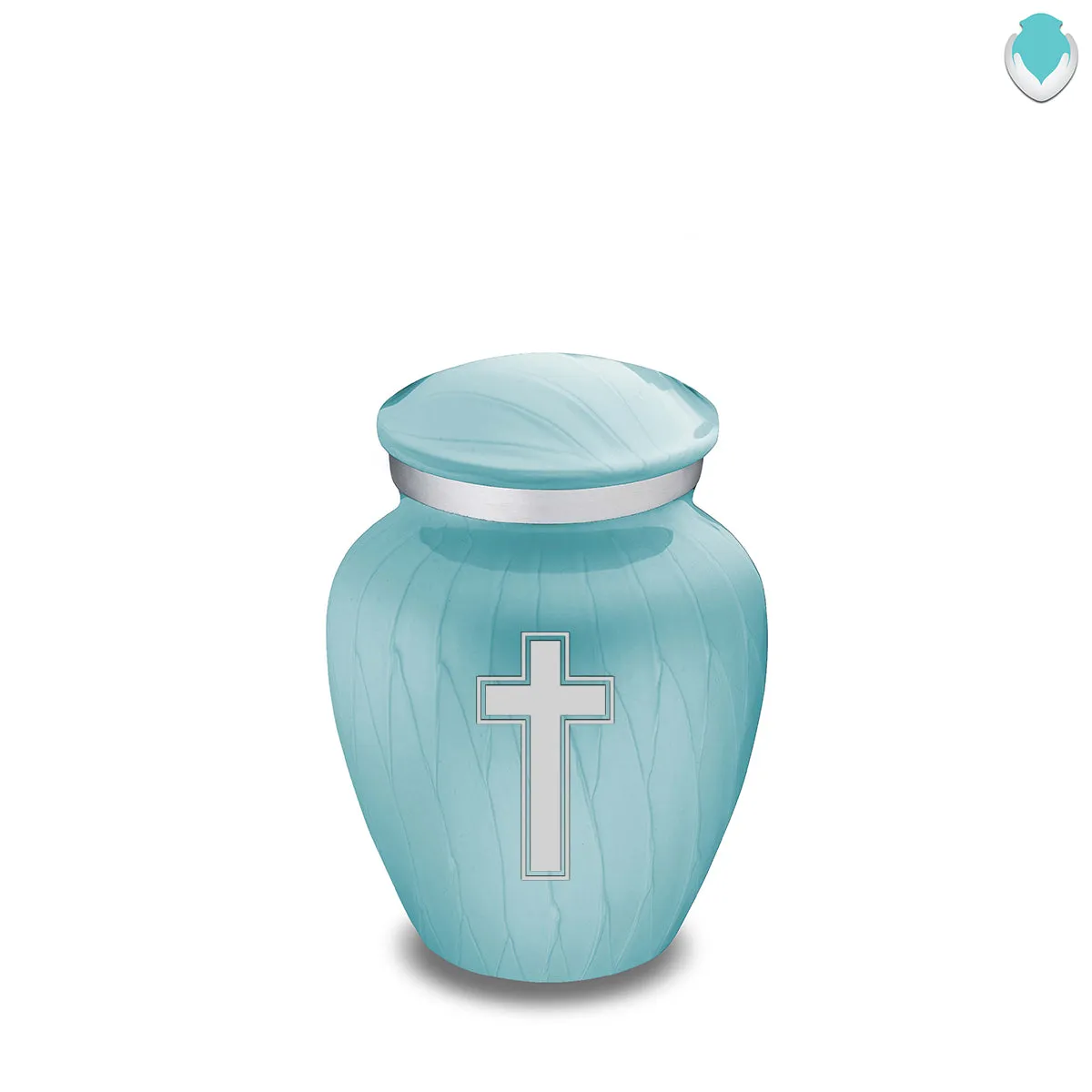Keepsake Embrace Pearl Light Blue Simple Cross Cremation Urn
