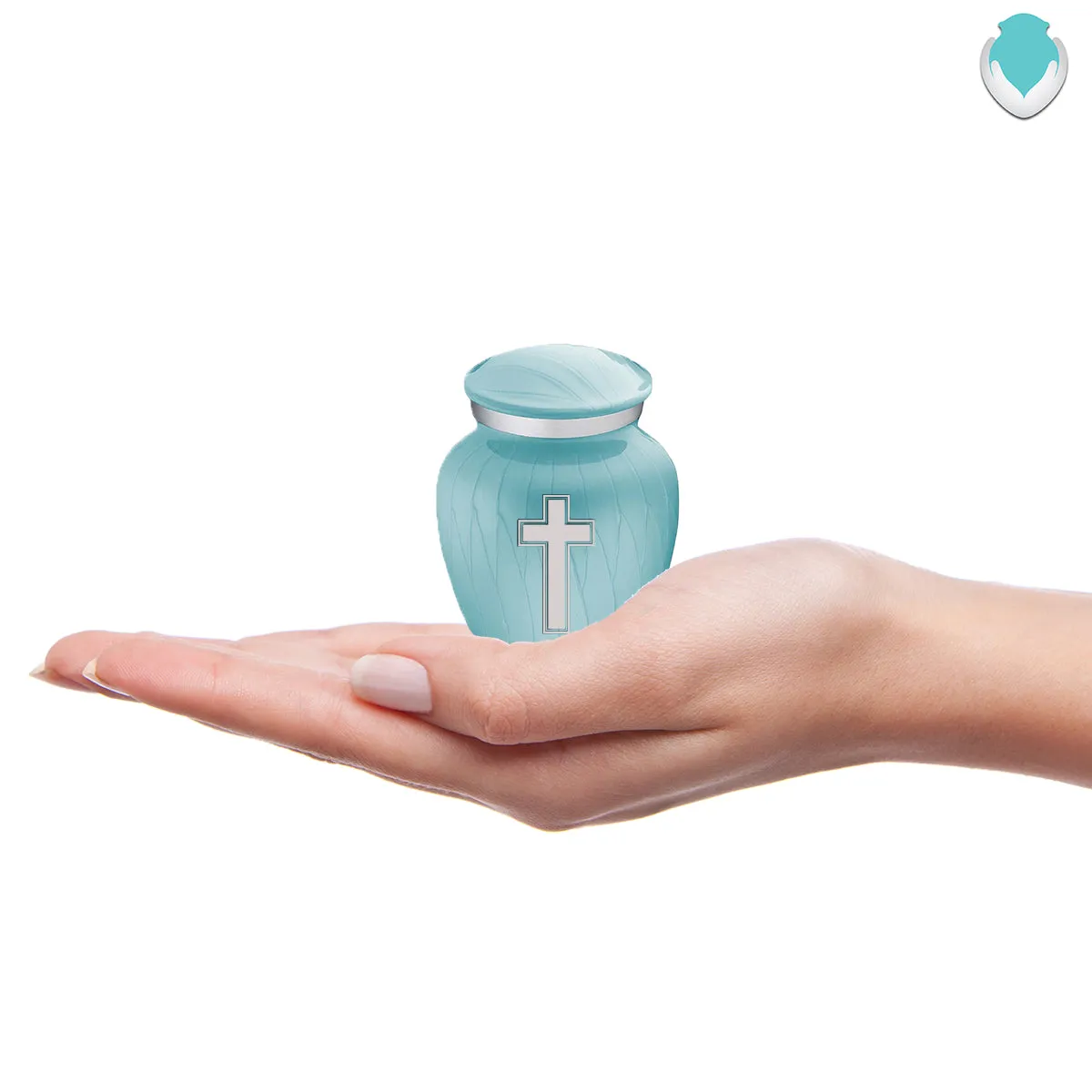 Keepsake Embrace Pearl Light Blue Simple Cross Cremation Urn