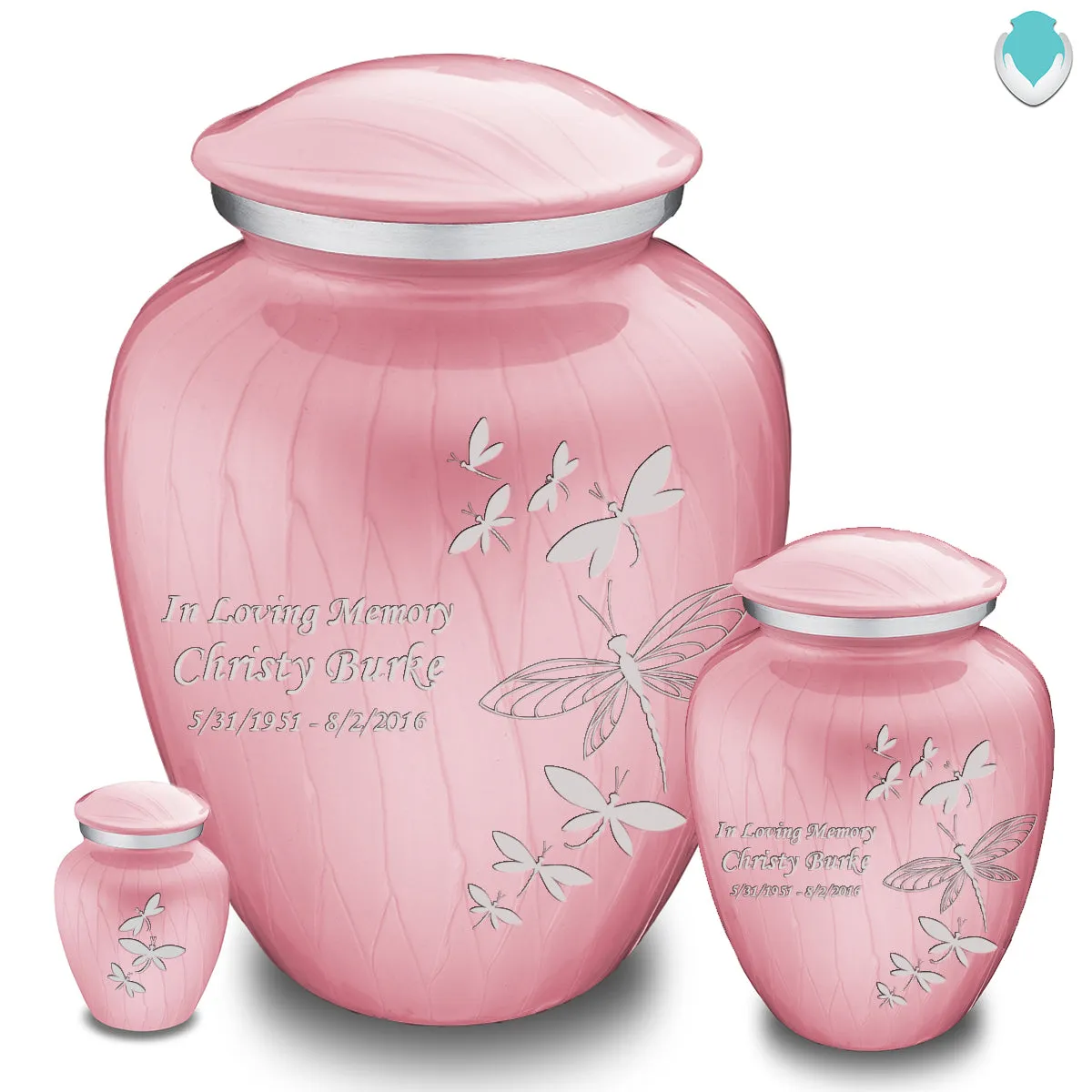 Keepsake Embrace Pearl Light Pink Dragonflies Cremation Urn