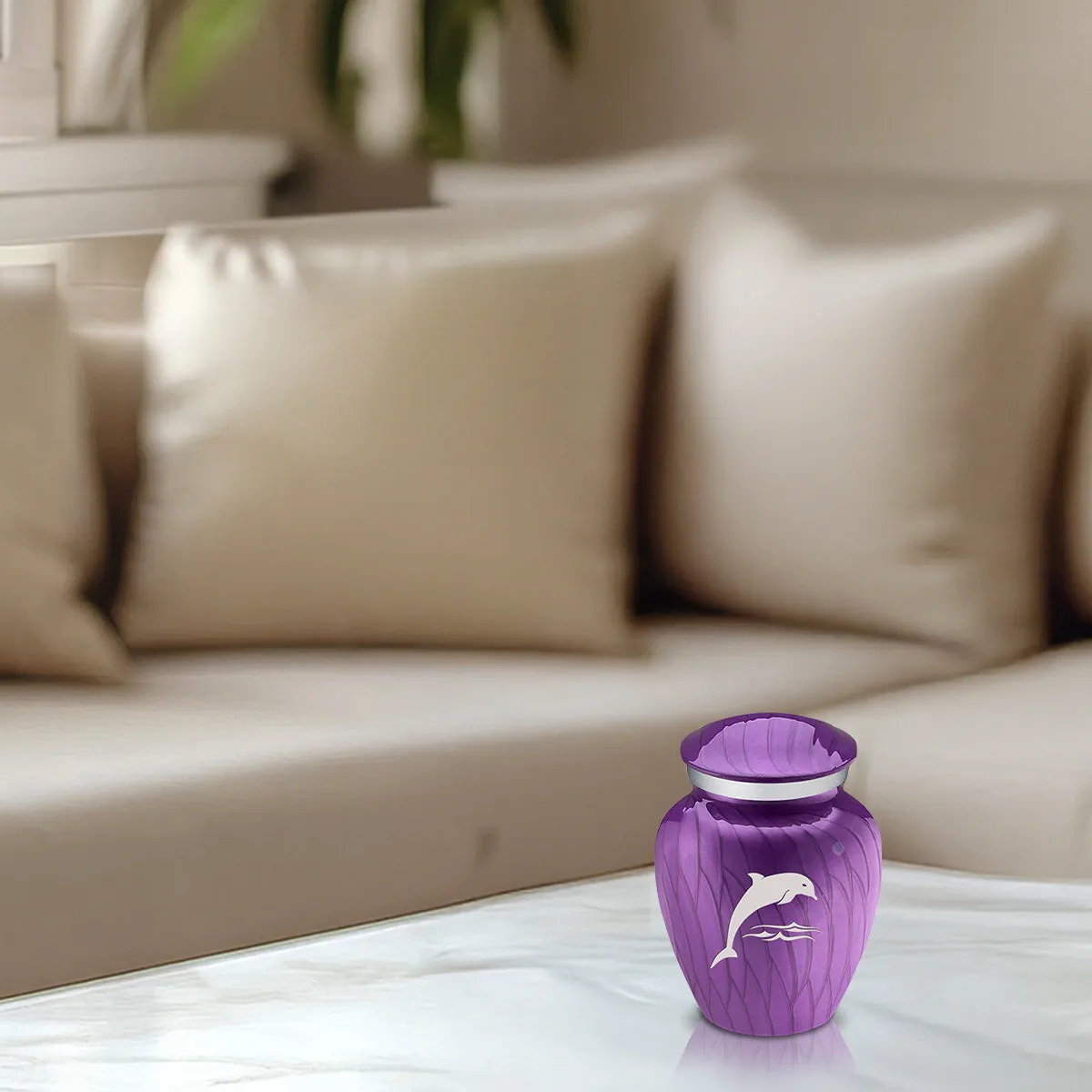 Keepsake Embrace Pearl Purple Dolphin Cremation Urn
