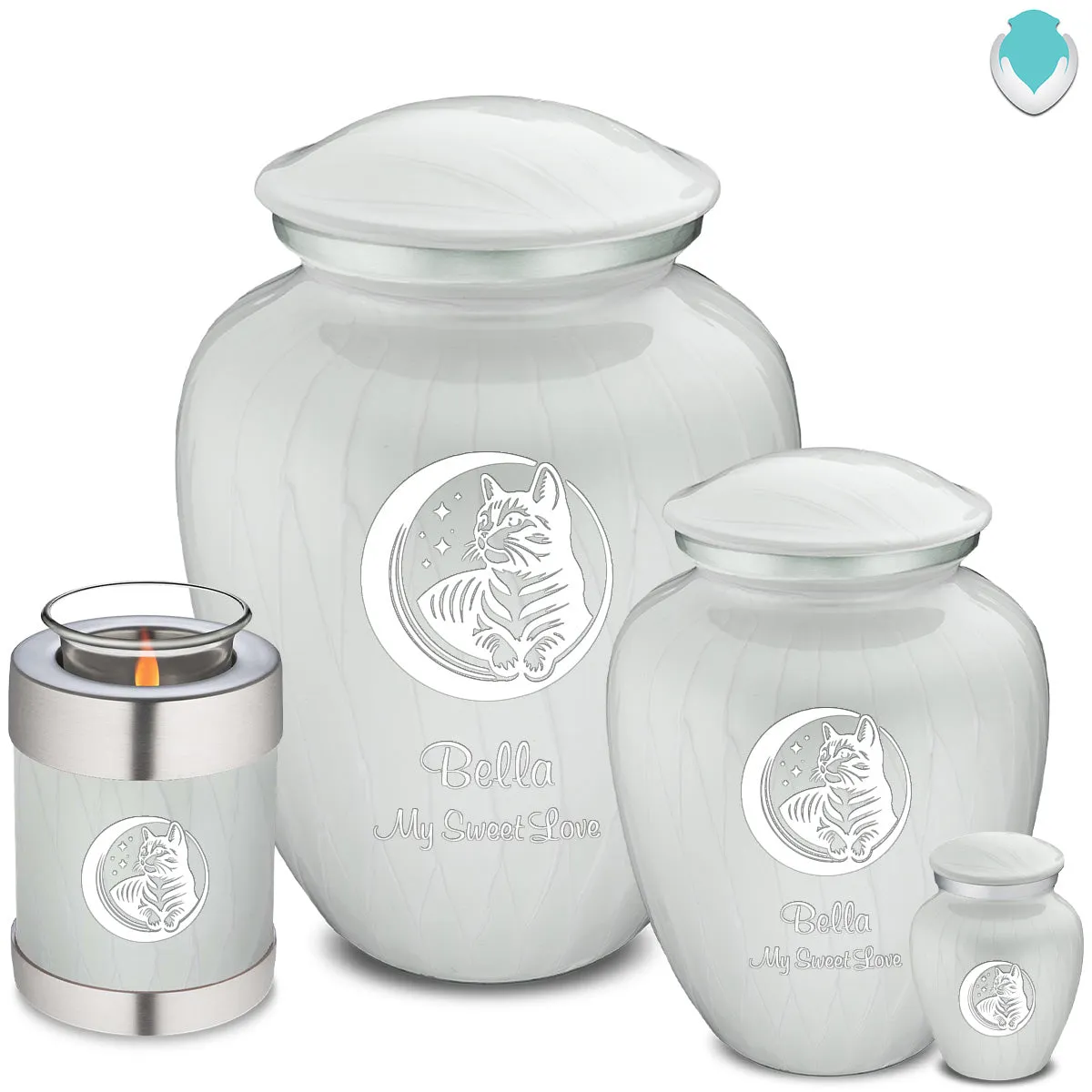 Keepsake Embrace Pearl White Pet Cute Cat Cremation Urn