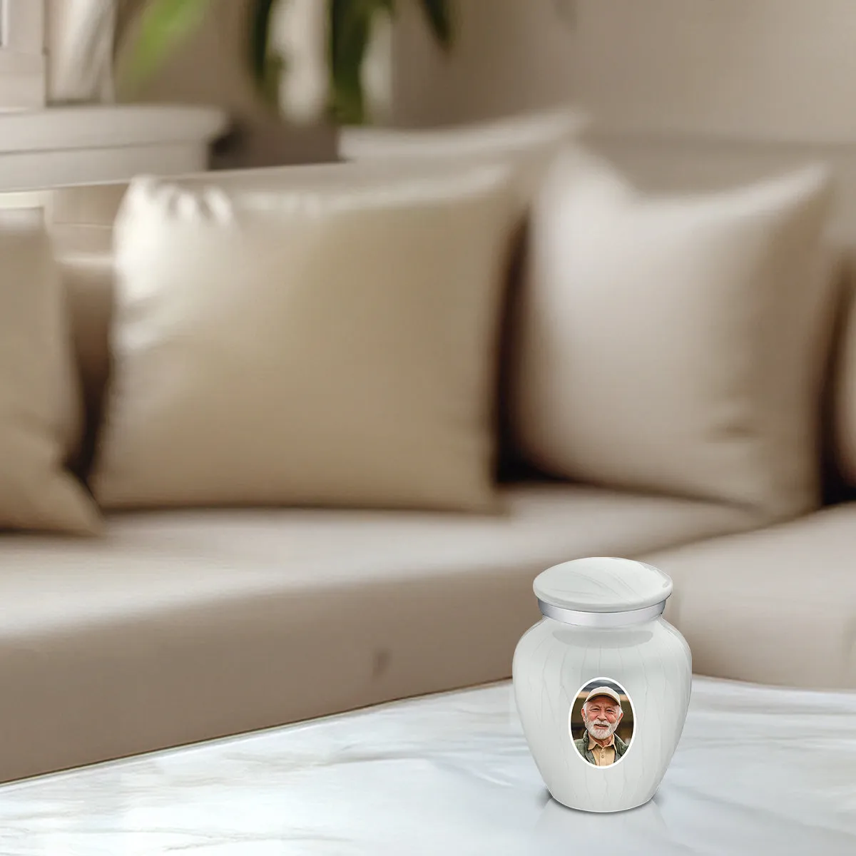 Keepsake Embrace Pearl White Portrait Cremation Urn