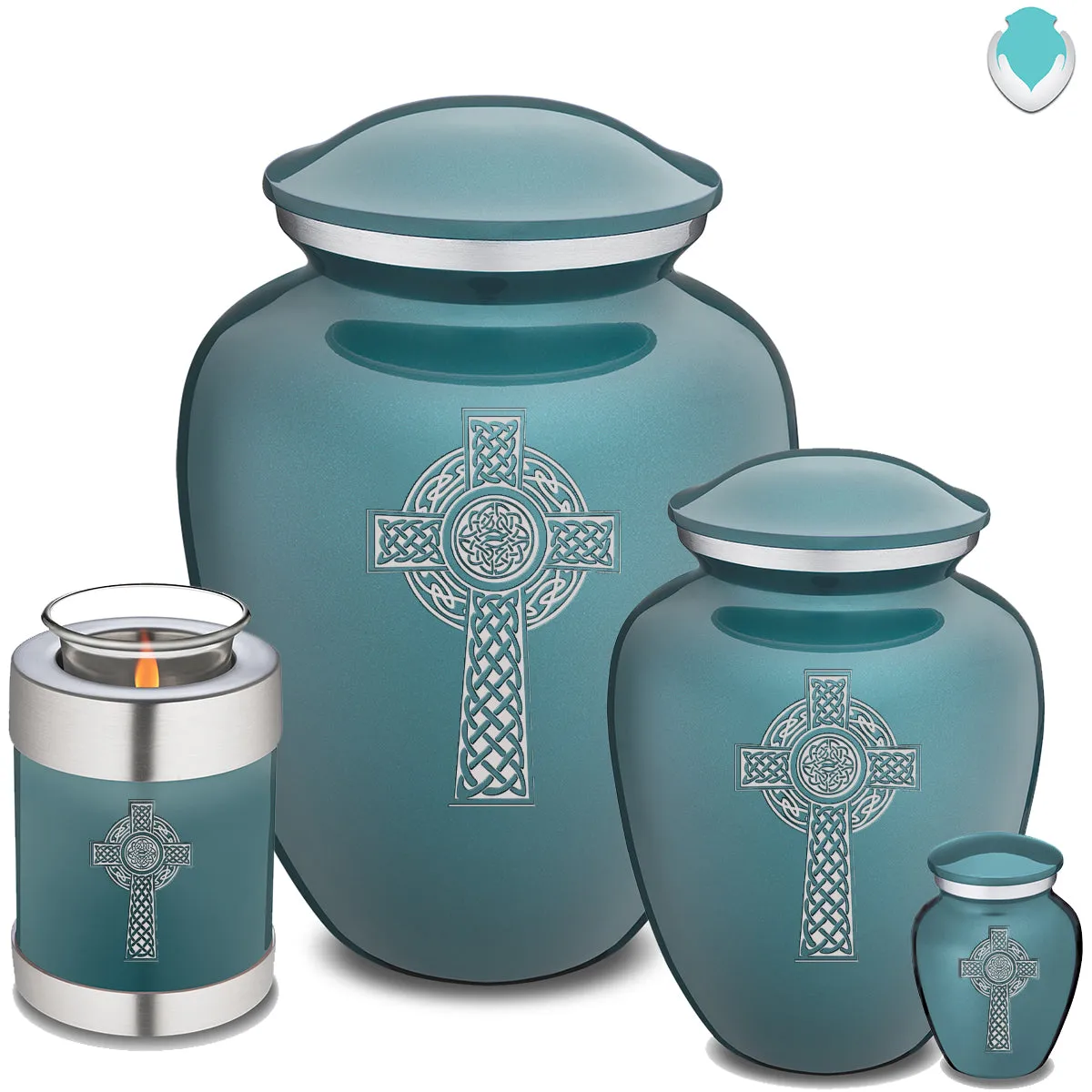 Keepsake Embrace Teal Celtic Cross Cremation Urn