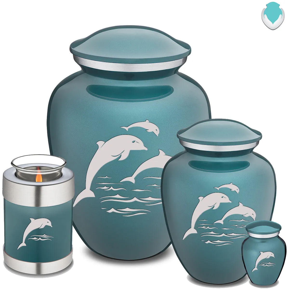 Keepsake Embrace Teal Dolphin Cremation Urn