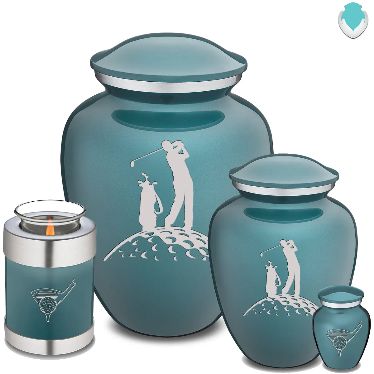Keepsake Embrace Teal Golfer Cremation Urn