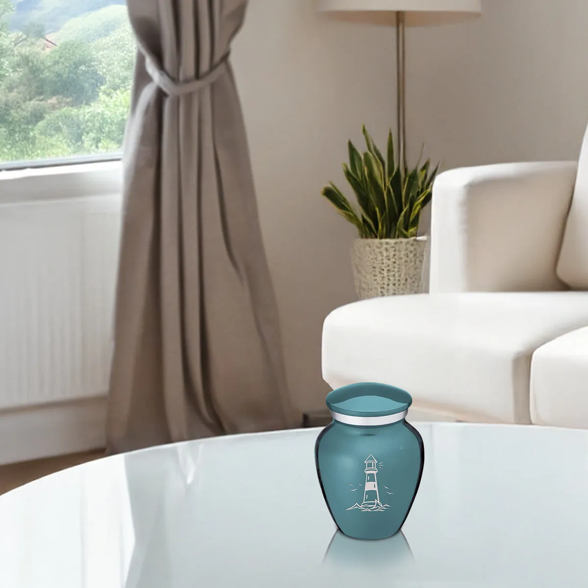Keepsake Embrace Teal Lighthouse Cremation Urn