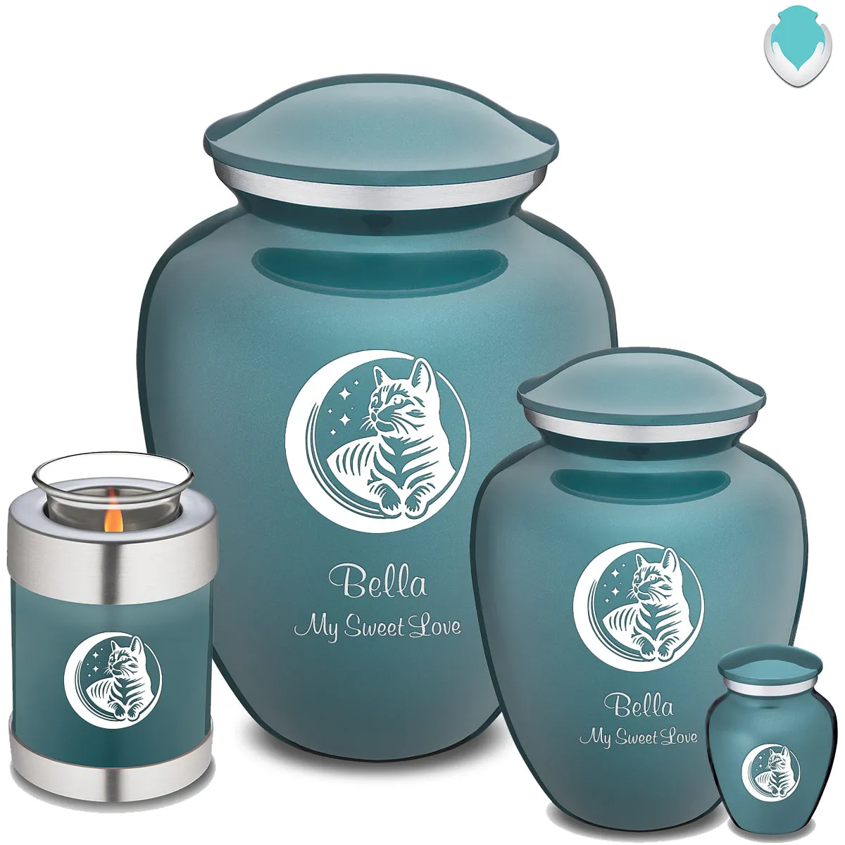 Keepsake Embrace Teal Pet Cute Cat Cremation Urn