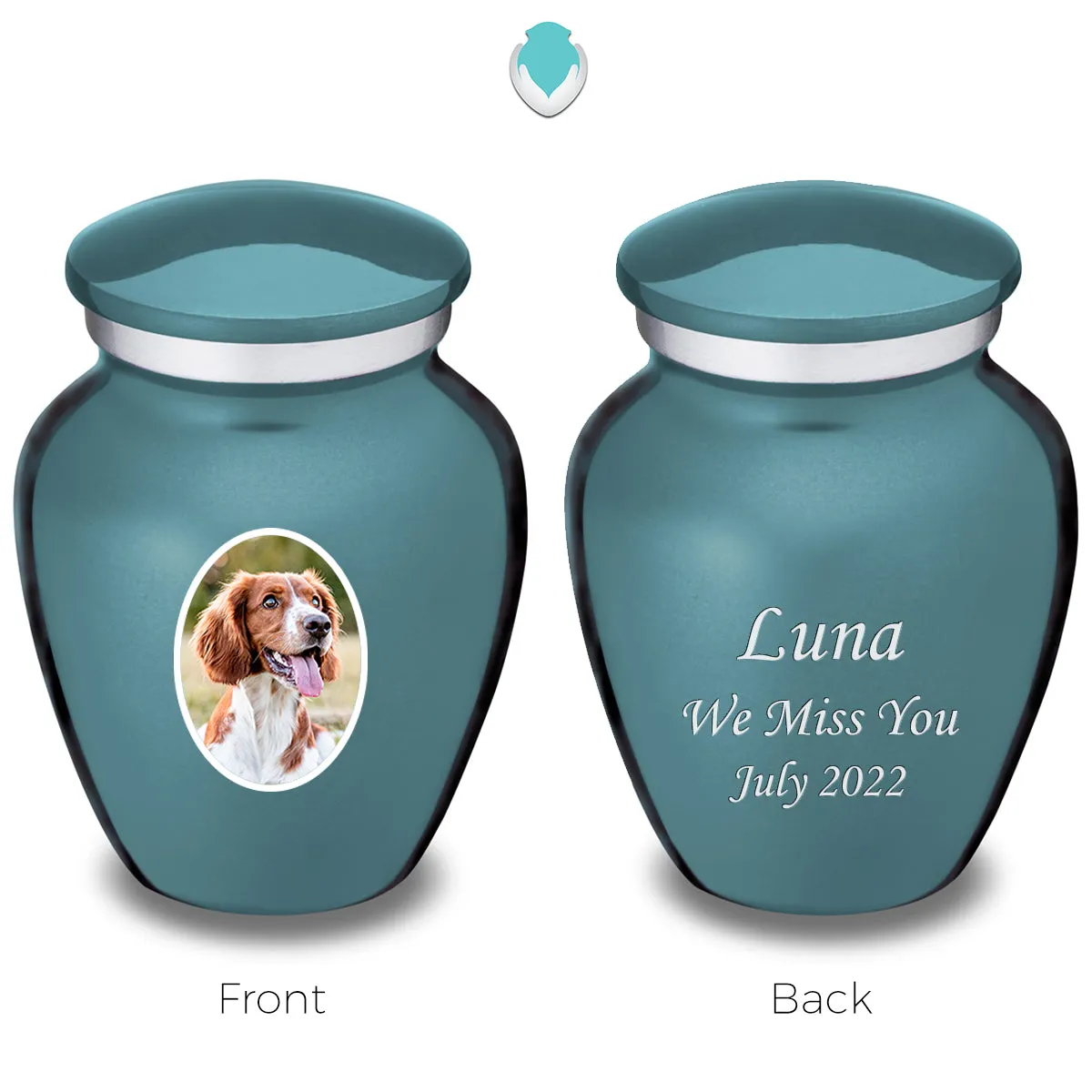 Keepsake Pet Embrace Teal Portrait Cremation Urn
