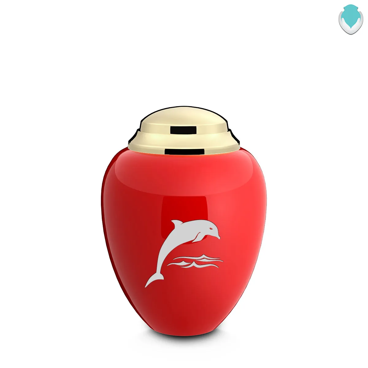 Keepsake Tribute Red and Shiny Brass Dolphin Cremation Urn