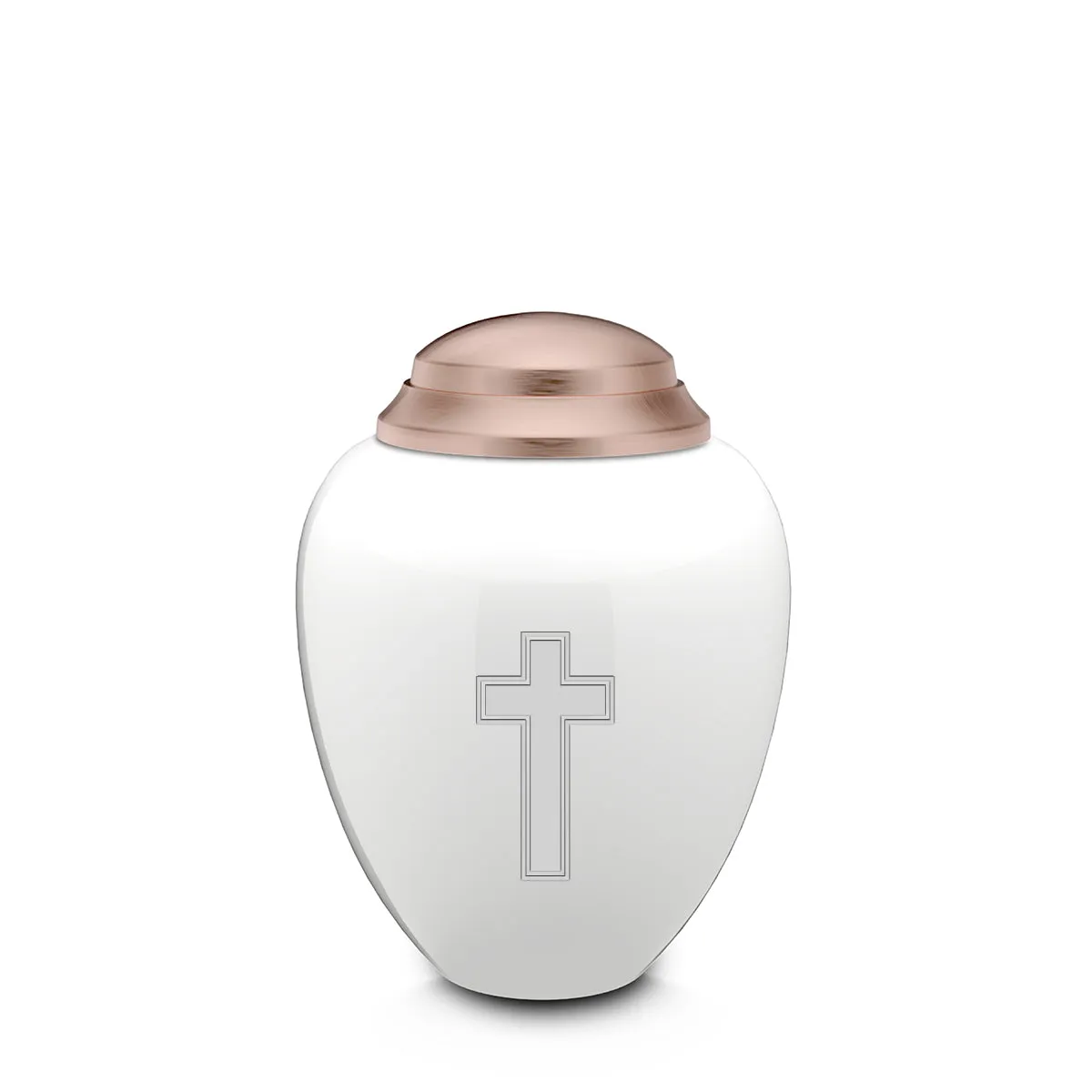 Keepsake Tribute White and Rose Gold Simple Cross Cremation Urn