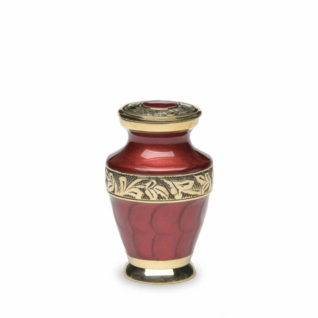 KEEPSAKE Brass Urn -1964- Enamel Overlay- Gold-tone bands