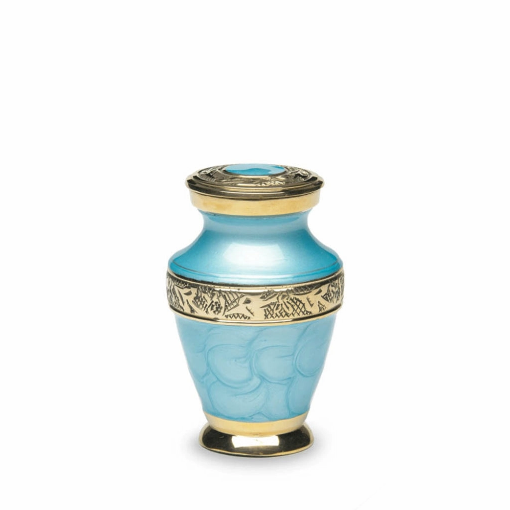KEEPSAKE Brass Urn -1964- Enamel Overlay- Gold-tone bands