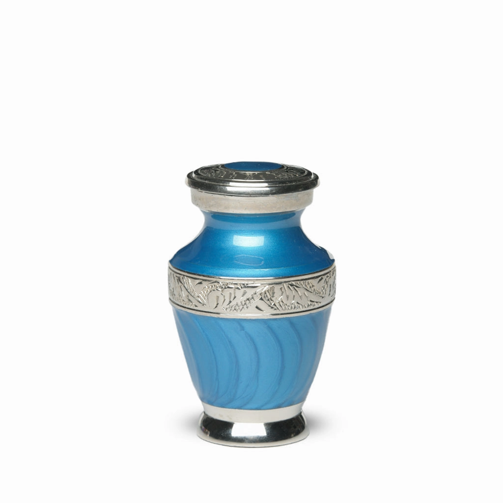 KEEPSAKE Brass Urn -1964- Enamel Overlay- Silver-tone bands