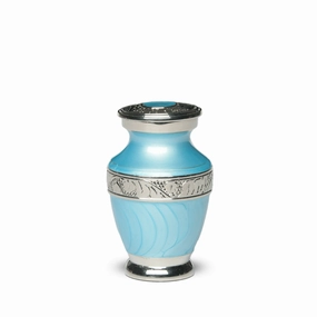 KEEPSAKE Brass Urn -1964- Enamel Overlay- Silver-tone bands