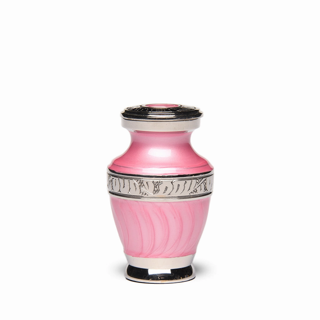 KEEPSAKE Brass Urn -1964- Enamel Overlay- Silver-tone bands
