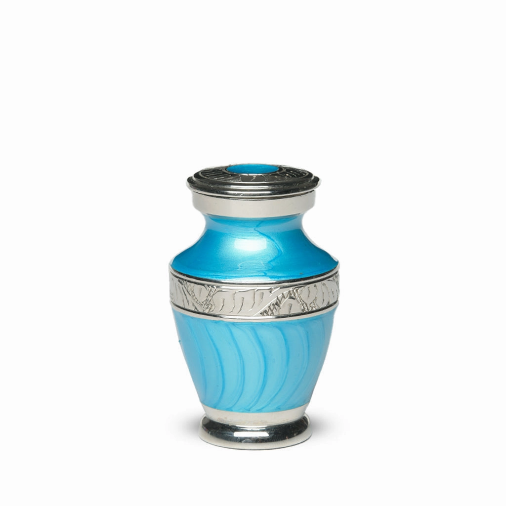 KEEPSAKE Brass Urn -1964- Enamel Overlay- Silver-tone bands