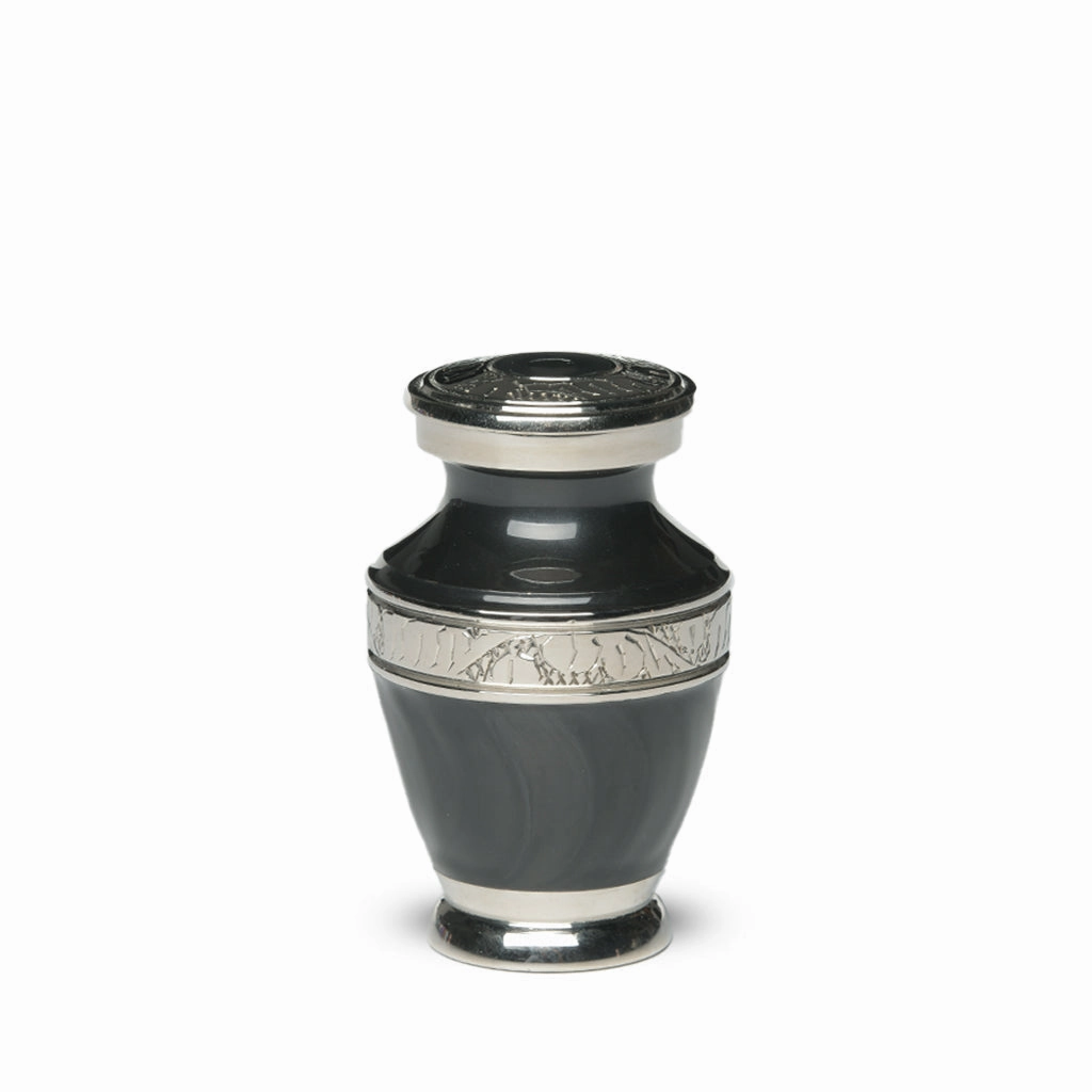 KEEPSAKE Brass Urn -1964- Enamel Overlay- Silver-tone bands