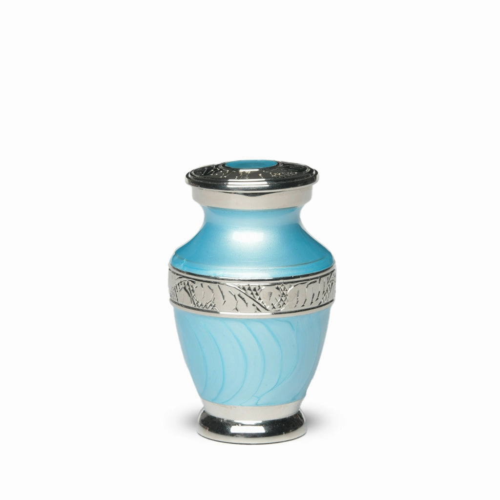 KEEPSAKE Brass Urn -1964- Enamel Overlay- Silver-tone bands