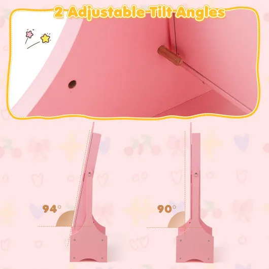 Kids Jewelry Cabinet With Full-Length Mirror for Kids Bedroom and Playroom-Pink