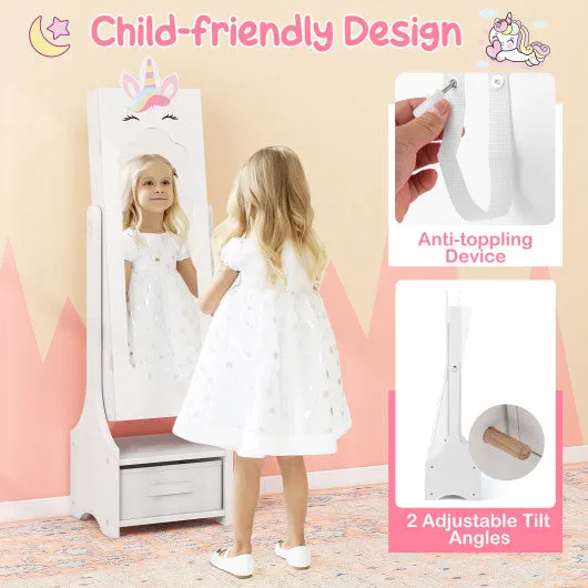 Kids Jewelry Cabinet With Full-Length Mirror for Kids Bedroom and Playroom-White
