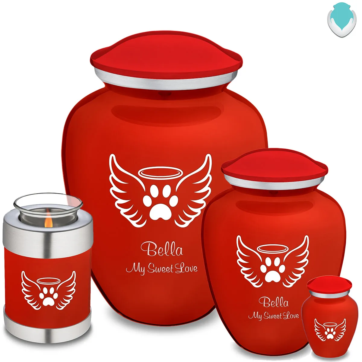 Large Embrace Bright Red Pet Angel Wings Cremation Urn