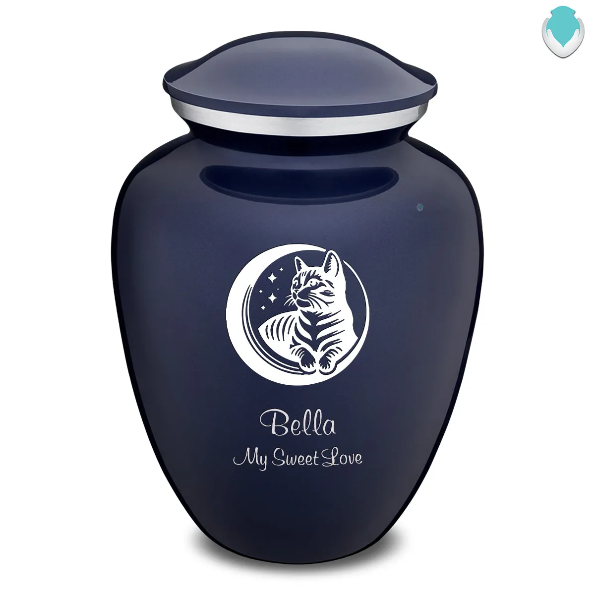 Large Embrace Cobalt Blue Pet Cute Cat Cremation Urn