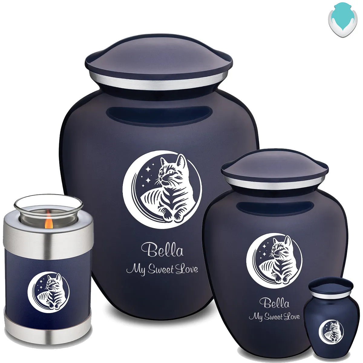 Large Embrace Cobalt Blue Pet Cute Cat Cremation Urn