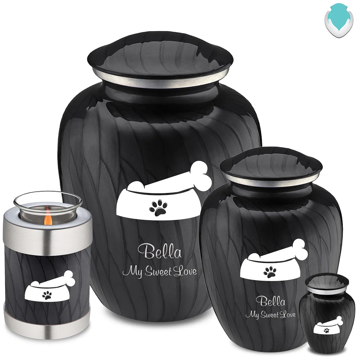 Large Embrace Pearl Black Pet Dog Bone Cremation Urn