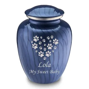 Large Embrace Pearl Cobalt Blue Heart Paws Pet Cremation Urn
