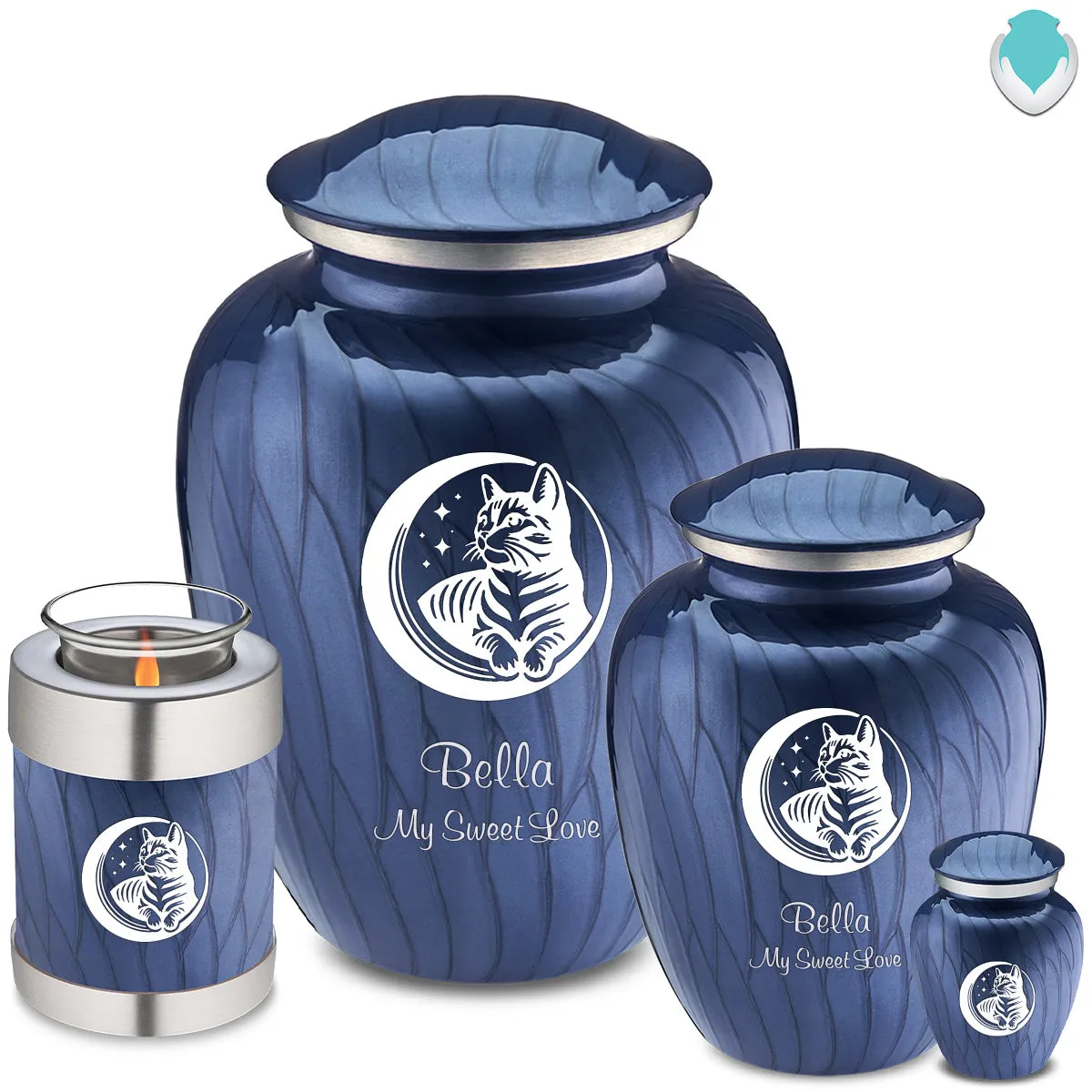 Large Embrace Pearl Cobalt Blue  Pet Cute Cat Cremation Urn