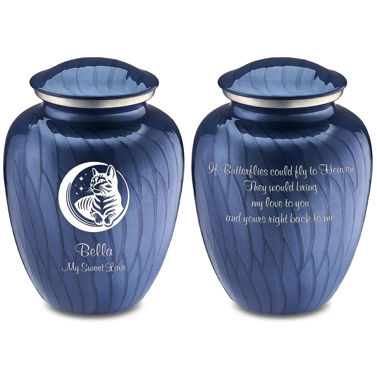 Large Embrace Pearl Cobalt Blue  Pet Cute Cat Cremation Urn