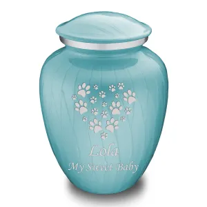 Large Embrace Pearl Light Blue Heart Paws Pet Cremation Urn