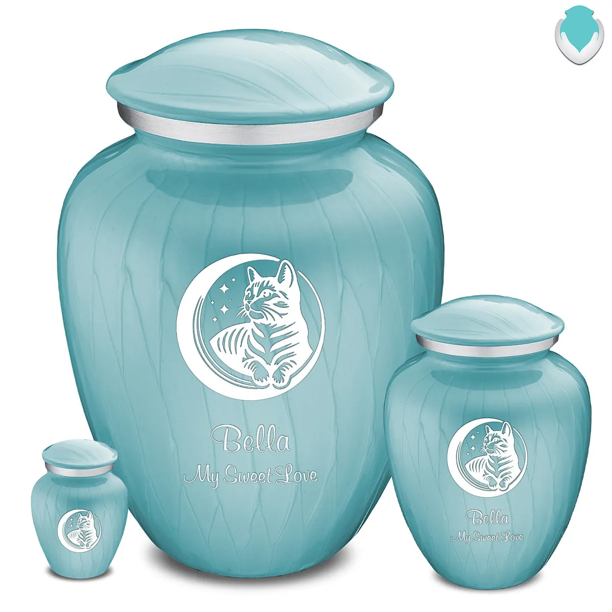 Large Embrace Pearl Light Blue  Pet Cute Cat Cremation Urn