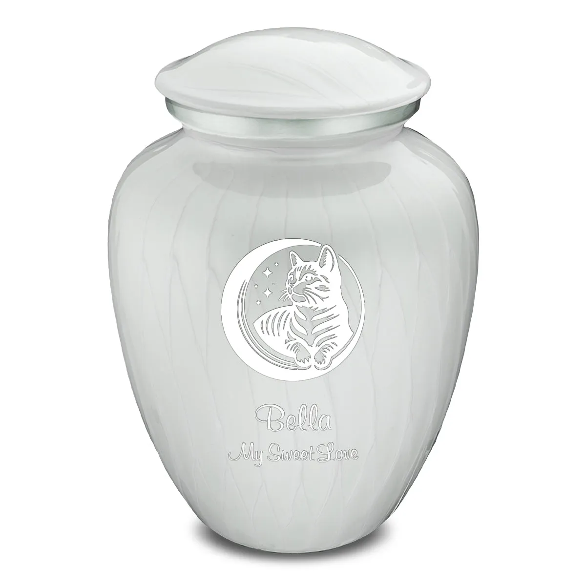 Large Embrace Pearl White  Pet Cute Cat Cremation Urn