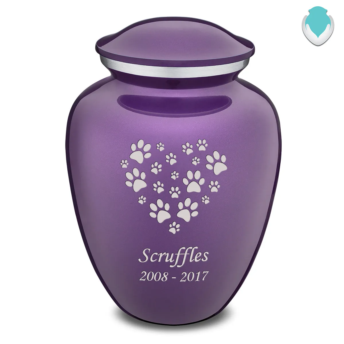 Large Embrace Purple Heart Paws Pet Cremation Urn