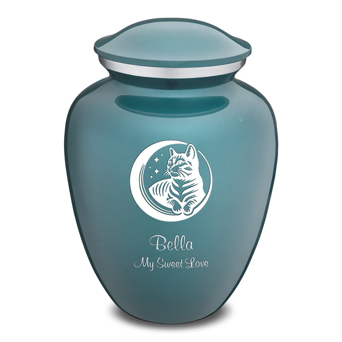 Large Embrace Teal  Pet Cute Cat Cremation Urn