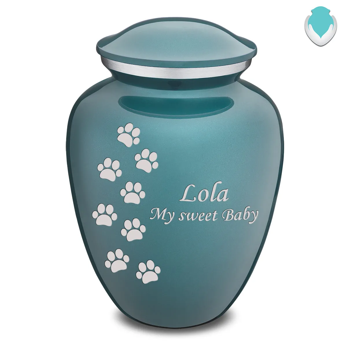 Large Embrace Teal Walking Paws Pet Cremation Urn