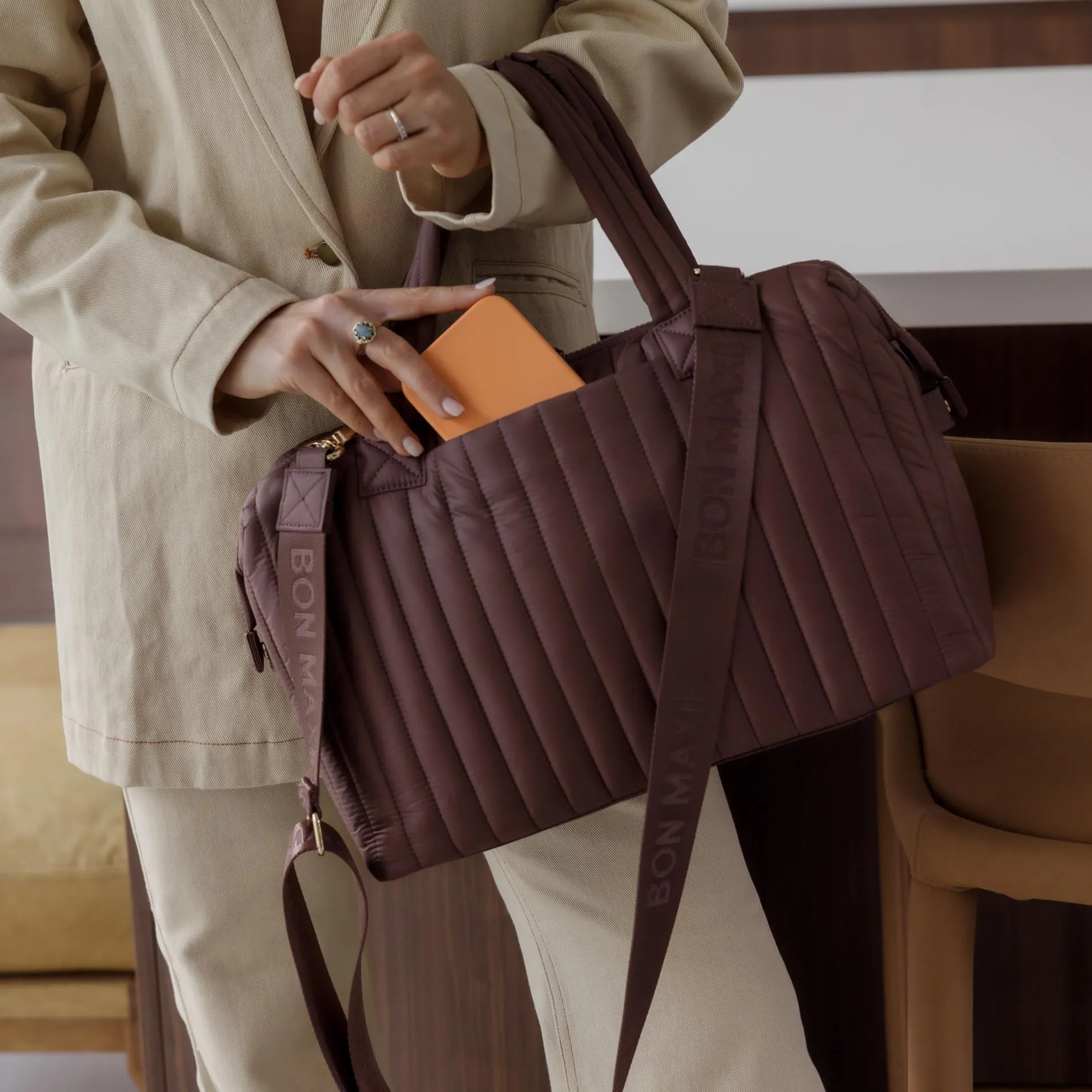 Large Puffy Pillow Crossbody Bag -- Chocolate